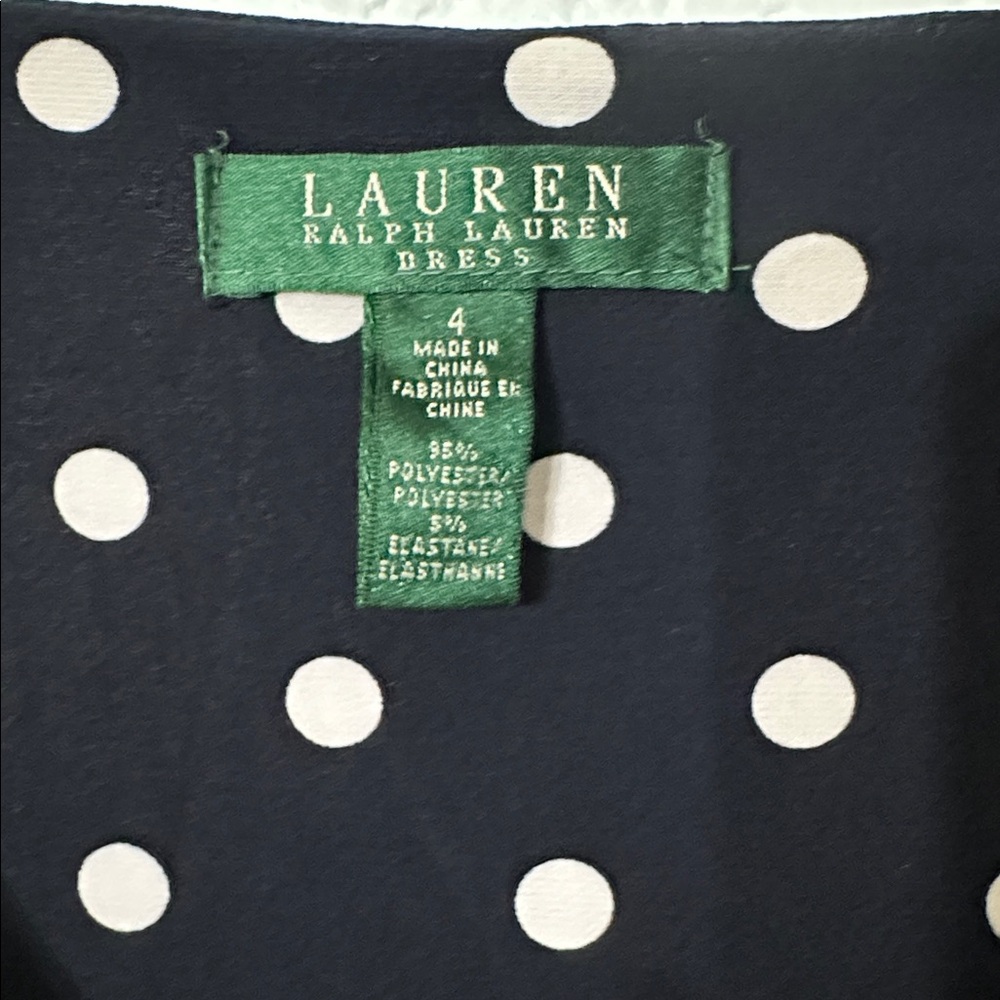 Lauren Ralph Lauren Polka‎ Dot Ruched Waist Ruffle Sleeves Stretch Size 4 - Picture 3 of 12